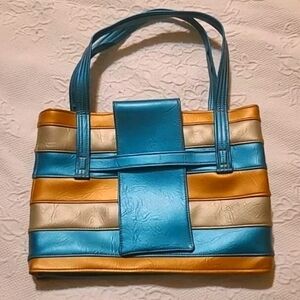 Super Cool And Unique Vintage Blue and Gold Women's Tote Bag. Vegan - Vinyl